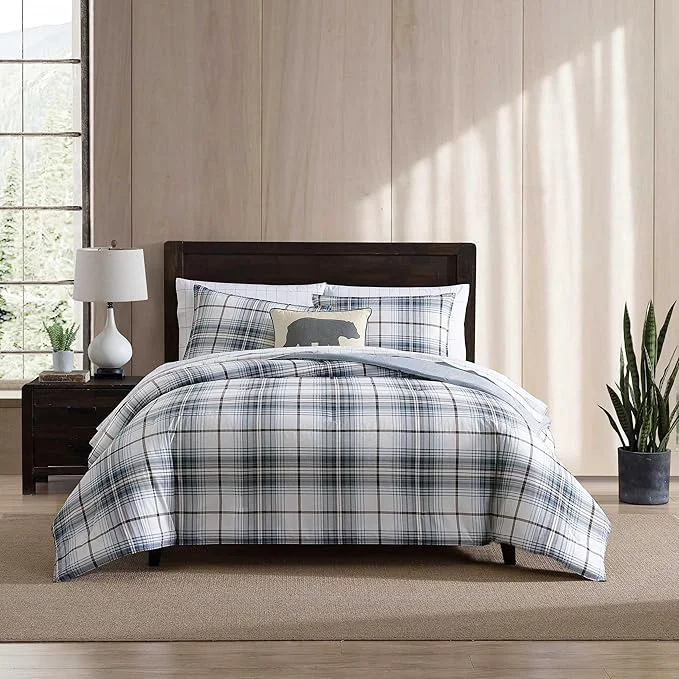 Elite Eddie Bauer – Queen Comforter Set Crisp amp Tailored Cotton Percale Reversible Bedding Lightweight 3 Piece Bed Set with Matching Pillowcases Alder Blue Grey Trusted