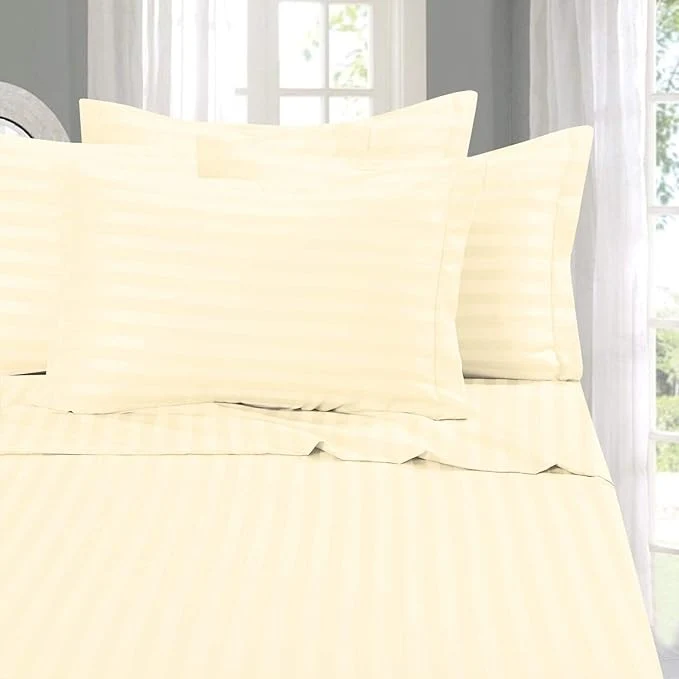 Trendy Elegant Comfort Softest and Coziest 4-Piece Sheet Set – 1500 Premium Hotel Quality Microfiber – Luxurious Wrinkle Resistant 4-Piece Damask Stripe Bed Sheet Set Twin Ivory Fashionable