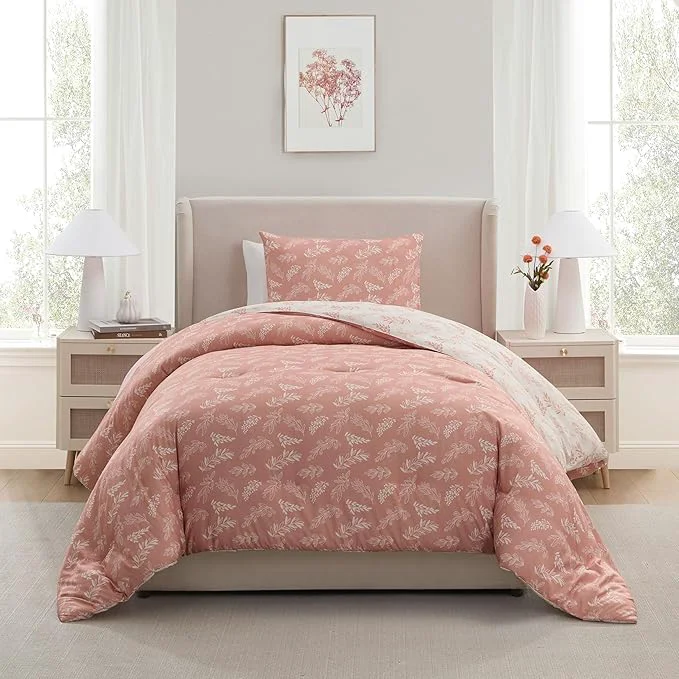 Excellent Nestl Twin Twin XL Comforter Set – Blush Bed in a Bag Twin 2 Pieces Reversible Bed Set Soft Floral Bedding Set for College Dorm All Season Botanical Comforters with Pillow Sham Unique