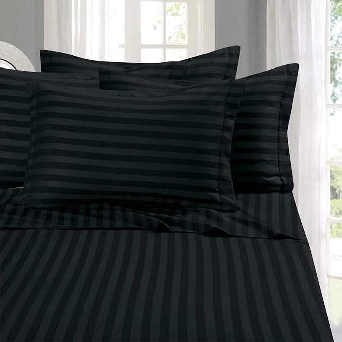 Proven Elegant Comfort Softest Coziest 6-Piece Sheet Sets – 1500 Premier Hotel Quality Luxurious Wrinkle Resistant 6-Piece Damask Stripe Bed Sheet Set Queen Black Superior