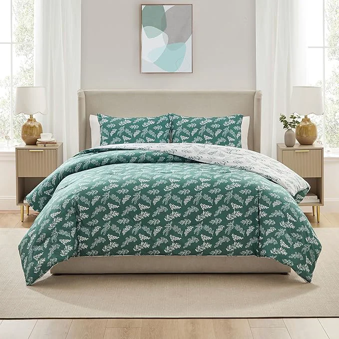 Dependable Nestl Full Size Comforter Sets – Green Bed in a Bag Full Size 3 Pieces Reversible Bed Set Soft Floral Bedding Set All Season Botanical Comforters with Pillow Shams Authentic