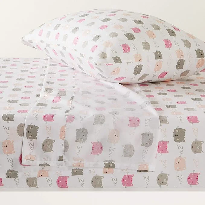Certified Amazon Basics Kid 39 s Soft Breathable Easy-Wash Microfiber 3-Piece Sheet Set with Pillowcase Twin Peony Pink Kitties Animal Print Versatile