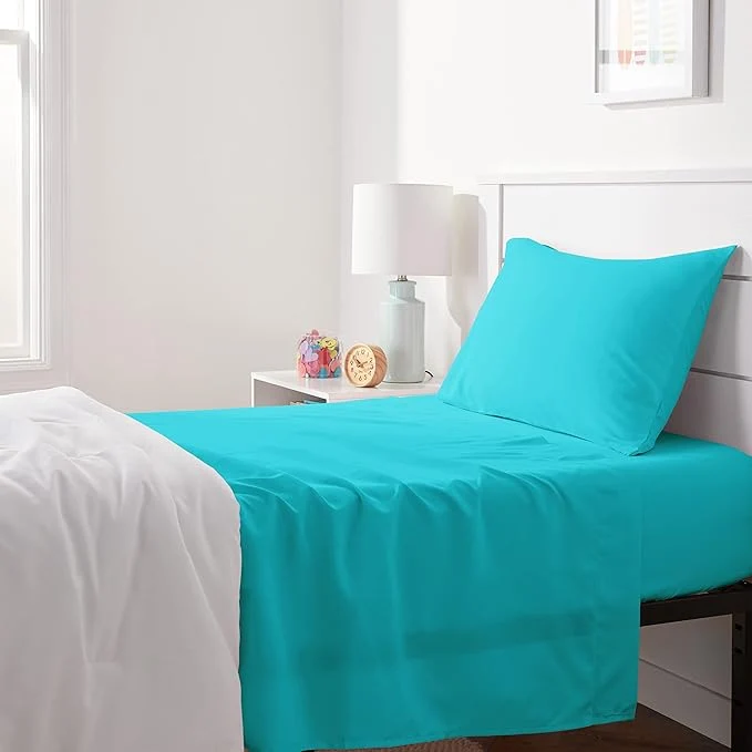 Artisan Amazon Basics Kid 39 s Soft Easy-Wash Lightweight Microfiber 3-Piece Sheet Set Twin Bright Aqua Solid Next-Generation