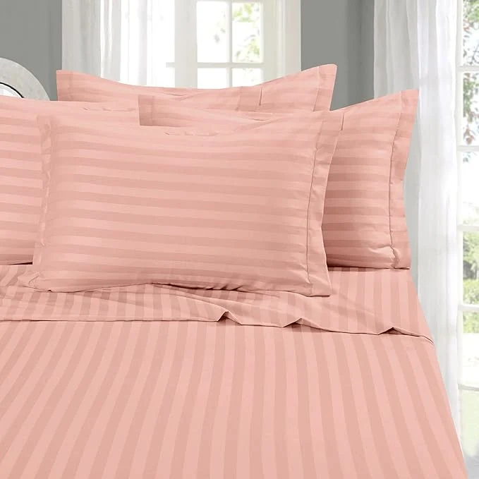 Dependable Elegant Comfort Softest and Coziest 6-Piece Sheet Set – 1500 Premium Hotel Quality Microfiber – Deep Pocket Wrinkle Resistant 6-Piece Damask Stripe Bed Sheet Set Full Dusty Rose Refined