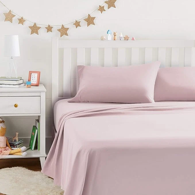 Eco-Friendly Amazon Basics Kid 39 s Soft Breathable Microfiber 4-Piece Sheet Set Full Light Pink Solid Quality