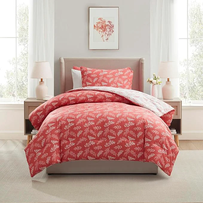 Premium Material Nestl Twin Twin XL Comforter Set – Pink Bed in a Bag Twin 2 Pieces Reversible Bed Set Soft Floral Bedding Set for College Dorm All Season Botanical Comforters with Pillow Sham Casual