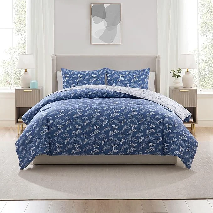 Carefully Designed Nestl Full Size Comforter Sets – Slate Blue Bed in a Bag Full Size 3 Pieces Reversible Bed Set Soft Floral Bedding Set All Season Botanical Comforters with Pillow Shams Verified