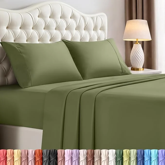 Effective Utopia Bedding Queen Size Sheet Set – 4 Piece Bed Sheets Soft and Breathable Microfiber Includes 1 Fitted Sheet 1 Flat Sheet and 2 Pillowcases – Oeko Tex Olive Lightweight