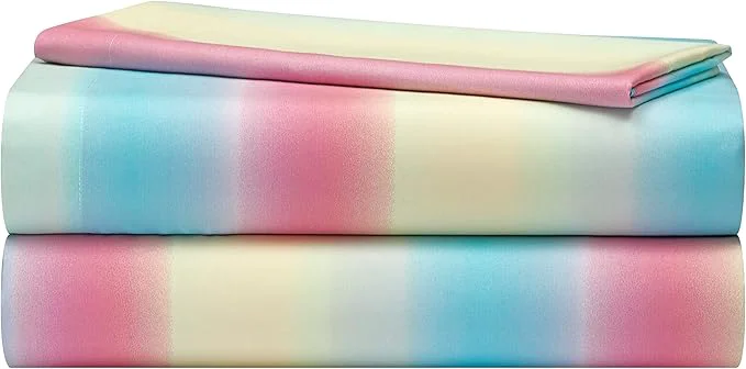 Responsible Heritage Kids 3-Piece Twin Sheet Set Rainbow Ombre Print Includes Fitted Sheet Flat Sheet amp Pillowcase Soft Microfiber Bedding for Kids Multicolor Modern