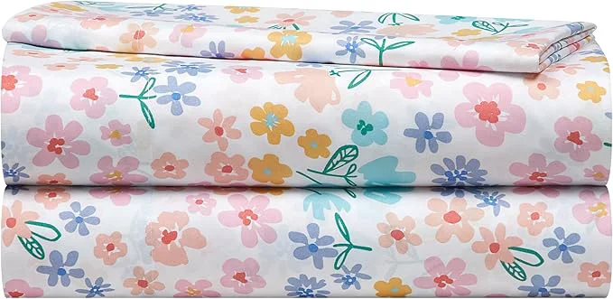 Stylish Heritage Kids 4-Piece Full Sheet Set – Multi-Color Ditsy Floral Design Includes Top Sheet Fitted Sheet amp 2 Pillowcases Soft Microfiber Bedding for Girls Bedroom or Guest Room Flexible