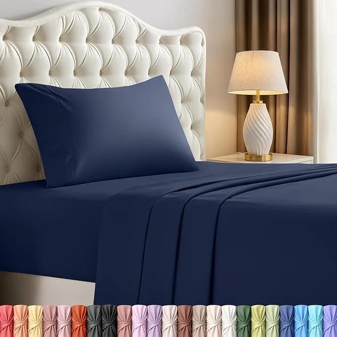 Advanced Utopia Bedding Twin Sheet Set – 3 Piece Bed Sheets for Twin Size Bed Soft and Breathable Microfiber Includes 1 Fitted Sheet 1 Flat Sheet and 1 Pillowcase Navy Blue Outstanding