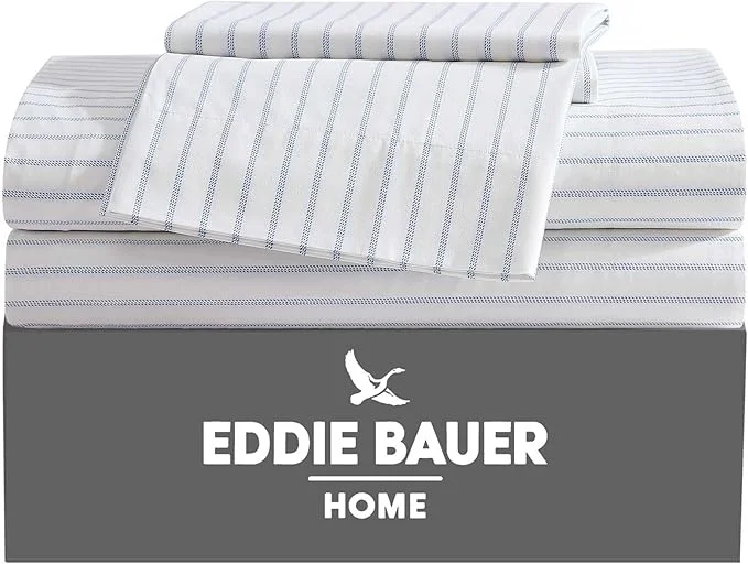 Contemporary Eddie Bauer – Twin Sheets Cotton Percale Bedding Set Crisp amp Cool Home Decor Essential Stripe White Twin Organic