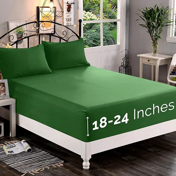 Casual Elegant Comfort 1500 Premium Quality Fitted Sheet Ultra Soft 18-24 Inch Extra Deep Pocket – Single Fitted Sheet for High Mattress – Wrinkle with Smart Storage Pockets Full Hunter Green Innovative