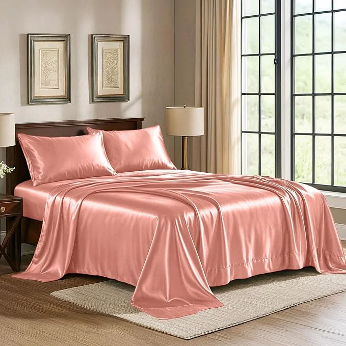 Superior Satin Sheets Twin 3-Piece Blush Pink Hotel Luxury Silky Bed Sheets – Extra Soft 1800 Microfiber Sheet Set Wrinkle Fade Stain Resistant – Deep Pocket Fitted Sheet Flat Sheet Pillow Cases Specialty
