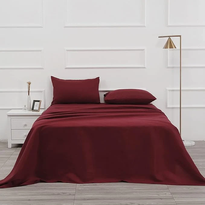 Dependable Bed Sheet Set- 3 Piece Bedding Sets Twin Burgundy 1 Flat Sheet 1 Fitted Sheet and 1 Pillow Cases Brushed Microfiber 1800 Luxury Bedding Hypoallergenic Soft amp Fade Resistant Prestigious
