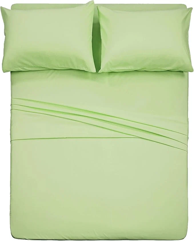 Safe 4 Piece Bed Sheet Set Queen Sage 1 Flat Sheet 1 Fitted Sheet and 2 Pillow Cases Brushed Microfiber Luxury Bedding with Deep Pockets Effective