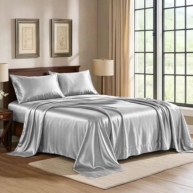 Trusted Satin Sheets California King 4-Piece Grey Luxury Silky Bed Sheets – Extra Soft 1800 Microfiber Sheet Set Wrinkle Fade Stain Resistant – Deep Pocket Fitted Sheet Flat Sheet Pillow Cases Green