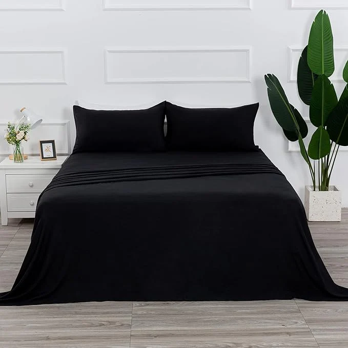 Proven 4 Piece Bed Sheet Set Queen Black 1 Flat Sheet 1 Fitted Sheet and 2 Pillow Cases Brushed Microfiber Luxury Bedding with Deep Pockets Premium