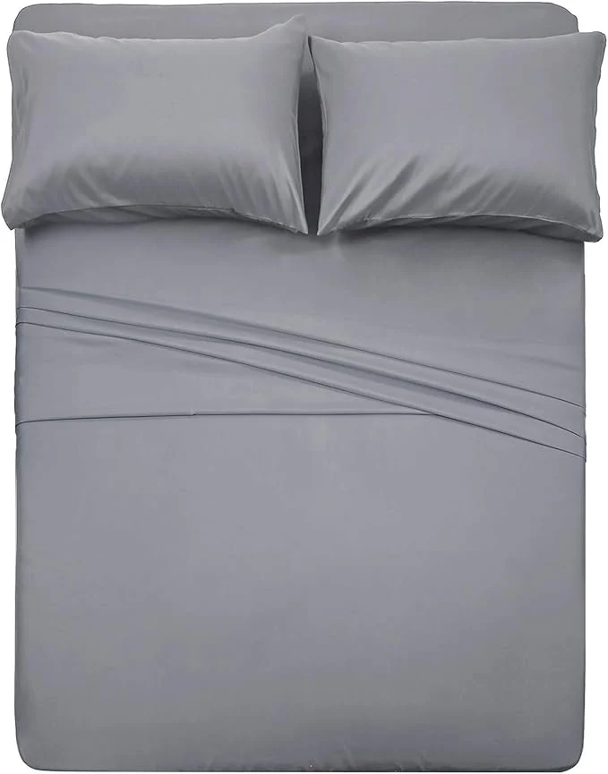 Authentic 4 Piece Bed Sheet Set Full Silver Gray 1 Flat Sheet 1 Fitted Sheet and 2 Pillow Cases Brushed Microfiber Luxury Bedding with Deep Pockets Lightweight