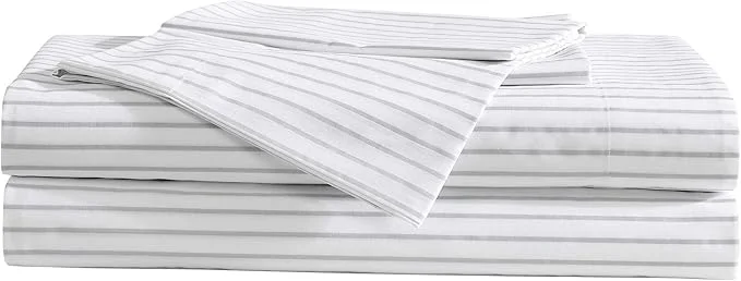 Recyclable Eddie Bauer – Sheet Set Luxurious Cotton Percale Bedding with Matching Pillowcases Crisp amp Cool Fully Elasticized Arden Stripe Grey Queen Fashionable