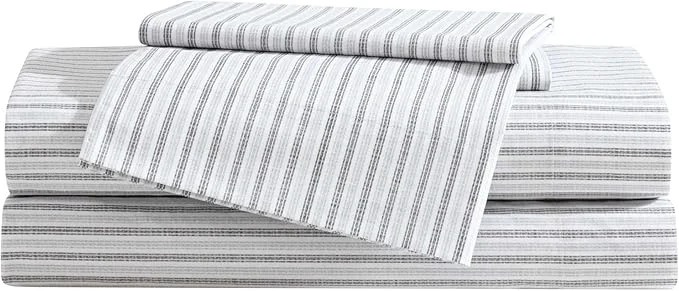 Effective Eddie Bauer – Twin Sheet Set Cotton Percale Bedding Set Super Soft and Bedding Set Oeko-Tex Ticking Stripe Grey Twin Fine