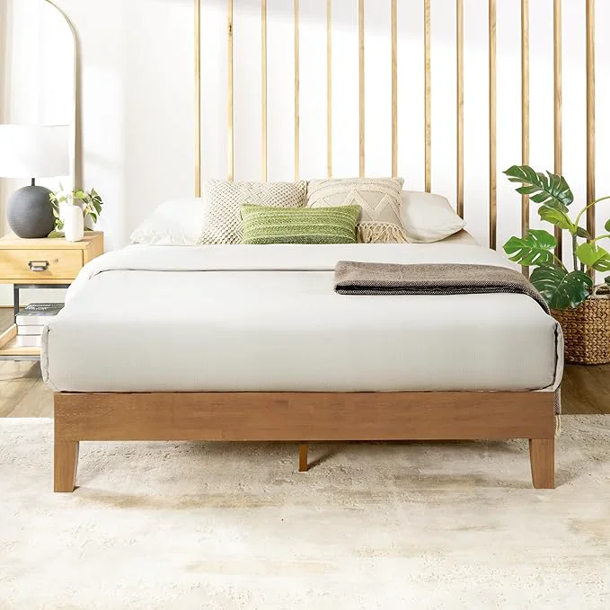 Healthy Mellow Naturalista Grand – 12 Inch Solid Wood Platform Bed with Wooden Slats – No Box Spring Needed – Queen Natural Pine Traditional