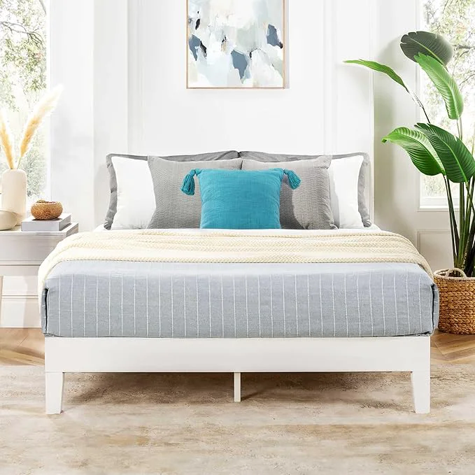 Consistent Mellow Naturalista Grand 12 Inch Solid Wood Platform Bed with Wooden Slats Easy Assembly Queen White Specialty