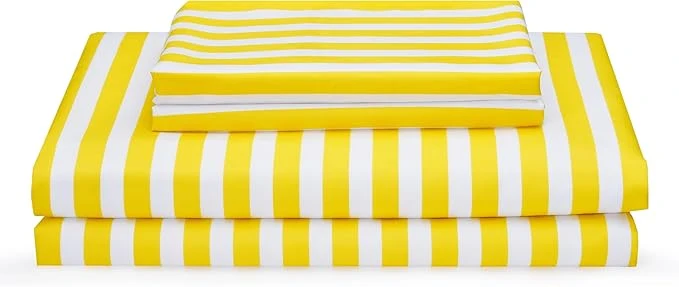Premium Yellow Striped Bed Sheet Set Twin Size 3 Piece with 16-Inch Deep Pockets- Super Soft amp Wrinkle Stripe Bed Sheets – Luxury Yellow amp White Striped Pinstripe Bedding for All Season Practical