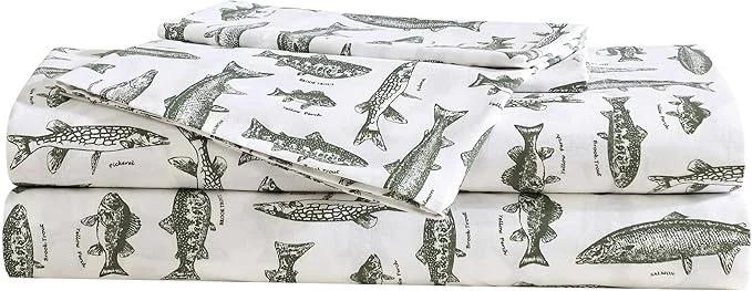 Original Eddie Bauer – Sheet Set Cotton Percale Bedding with Matching Pillowcase Crisp amp Breathable 200-Thread Count Classic Comfort Essentials Wes Fish Green Twin Exceptional