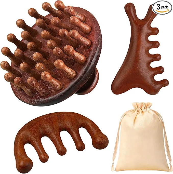 Efficient ProSuites 3 Pcs Wooden Head Scalp Massager Comb Head Massage Tool Crafted