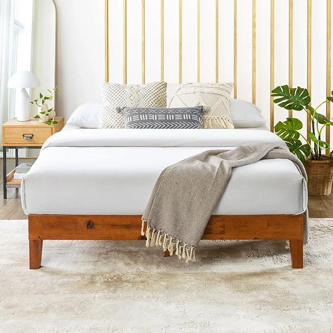 Professional Mellow Naturalista Grand – 12 Inch Solid Wood Platform Bed with Wooden Slats – No Box Spring Needed – King Cherry High-Grade