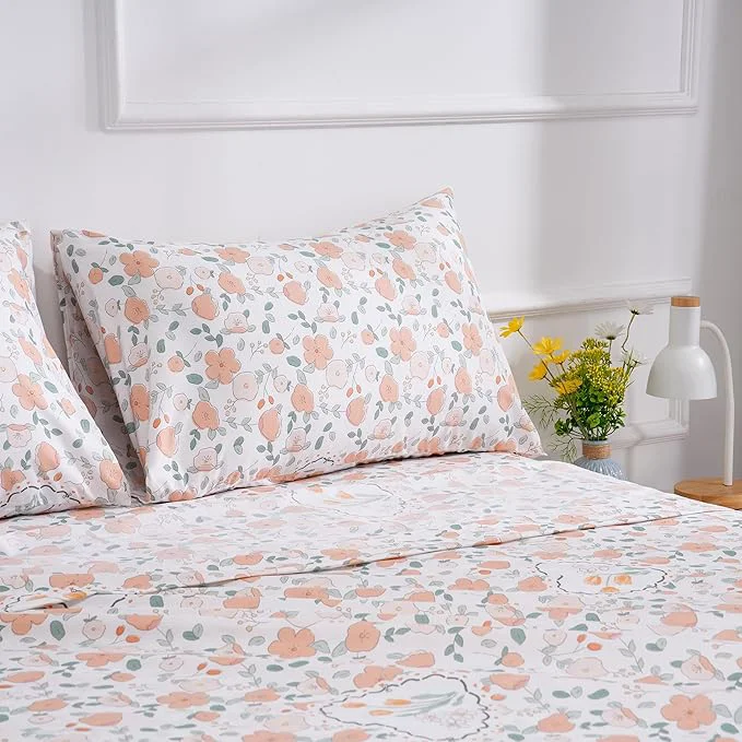 Fast Luxurious Floral Printed Queen Size Sheet Set – 4 Piece Soft Microfiber Sheets and Pillowcases – Deep Pocket Wrinkle- and Soft Bedding – Elegant Microfiber Bed Set Quality