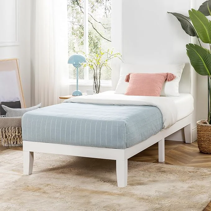 Traditional Mellow Naturalista Classic 12 Inch Solid Wood Platform Bed with Wooden Slats Twin White Functional