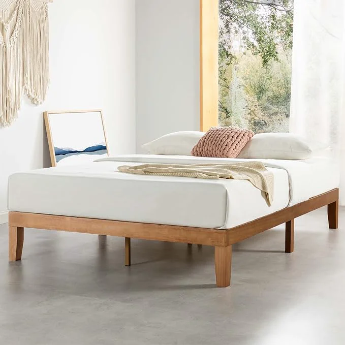 Healthy Mellow Naturalista Classic – 12 Inch Solid Wood Platform Bed with Wooden Slats No Box Spring Needed Easy Assembly Queen Pine Elite
