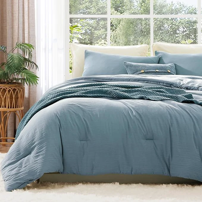 Elegant WRENSONGE Full Size Comforter Sets – 3 Pieces Dusty Blue Comforter Prewashed Soft Lightweight for All Seasons Fluffy Down Comforter Full Size with 2 Pillow Shams Optimized