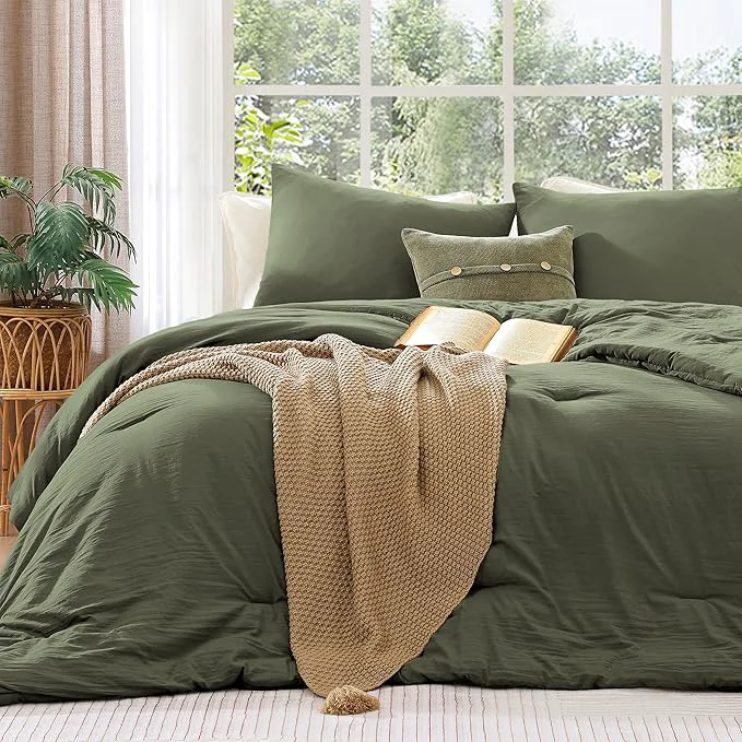 Next-Generation WRENSONGE Super King Comforter Set – 3 Pieces Prewashed Olive Green Comforter Soft Lightweight for All Seasons Down Comforters Super King Size with 2 Pillow Shams Original