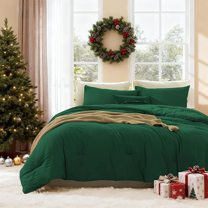 High-Grade WRENSONGE King Size Comforter Set – 3 Pieces Emerald Green Comforter Prewashed Soft Lightweight for All Seasons Fluffy Down Comforter King Size with 2 Pillow Shams Certified
