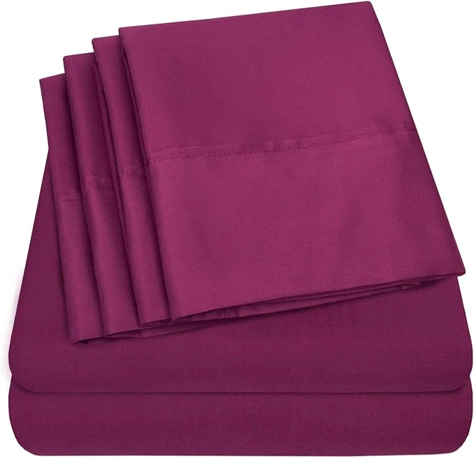 Traditional Cal King Size Bed Sheets – 6 Piece 1500 Supreme Collection Fine Brushed Microfiber Deep Pocket California King Sheet Set Bedding – 2 Extra Pillow Cases Great Value California King Berry Practical
