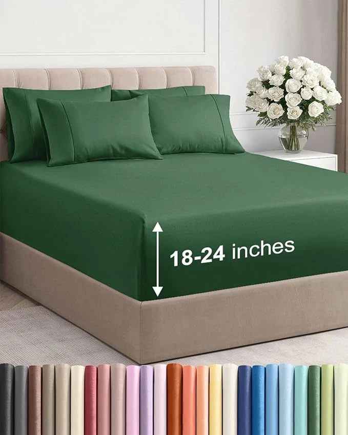 Consistent Extra Deep Queen Sheet Set – 6 Piece Breathable and Cooling Sheets – Hotel Luxury Bedding for Women Men Kids amp Teens – Easy amp Secure Fit – Soft and Wrinkle – Extra Deep Pockets – Emerald Green Durable