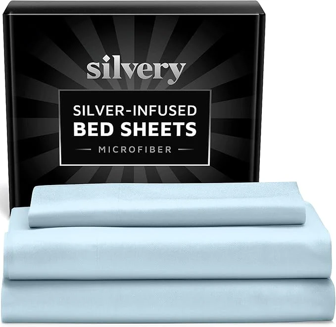 First-Class Silvery Silver Infused Bed Sheets Set – Ultra-Soft Temperature-Regulating Fabric with Self-Cleaning Technology™ That Stays Fresh 3X Longer for Hygienic Sleep Modern