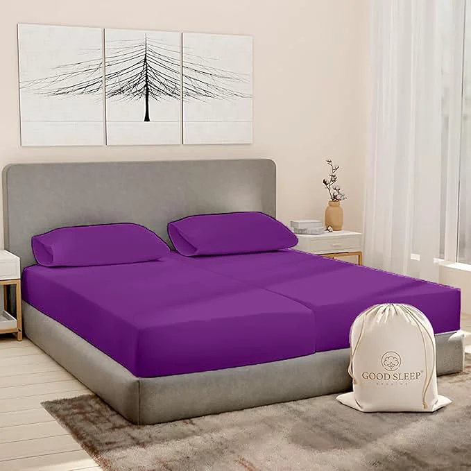 Elite Split King Sheets Sets for Adjustable Bed Cotton Luxury Sheets Egyptian Cotton Sheets 5 Piece Cotton Split King Sheet Set Sateen Sheetts 2 Fitted – 16 quot Deep Pocket Purple Specialty