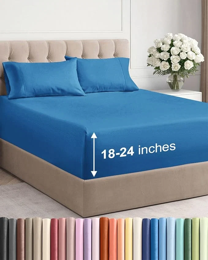 Certified Extra Deep Twin XL Sheet Set – 4 Piece Breathable and Cooling Sheets – Hotel Luxury Bedding for Women Men Kids amp Teens – Easy amp Secure Fit – Soft and Wrinkle – Extra Deep Pockets – Denim Blue Carefully Designed