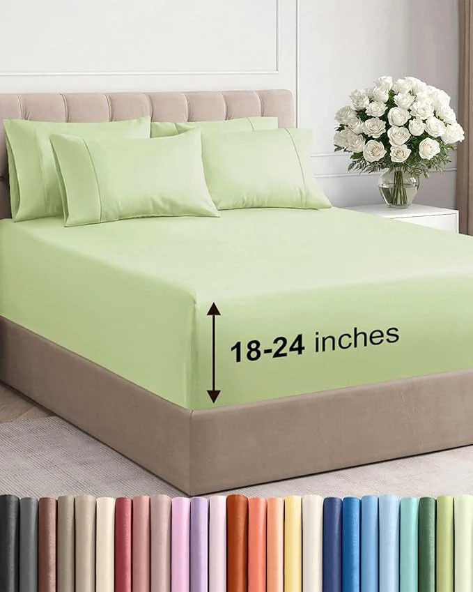 Quality Extra Deep Queen Sheet Set – 6 Piece Breathable and Cooling Sheets – Hotel Luxury Bedding for Women Men Kids amp Teens – Easy Secure Fit – Soft Wrinkle amp Comfy – Extra Deep Pockets – Light Sage Sophisticated