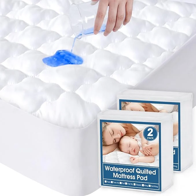 Detailed 2 Pack Full Size Mattress Protector Pad Waterproof Quilted Breathable amp Cooling Full Mattresses Pad Cover Fitted with Deep Pocket Up to 14 quot for Double Bed White Modern