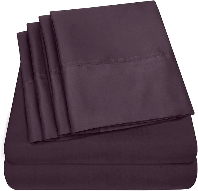Refined Cal King Size Bed Sheets – 6 Piece 1500 Supreme Collection Fine Brushed Microfiber Deep Pocket California King Sheet Set Bedding – 2 Extra Pillow Cases Great Value California King Purple Contemporary