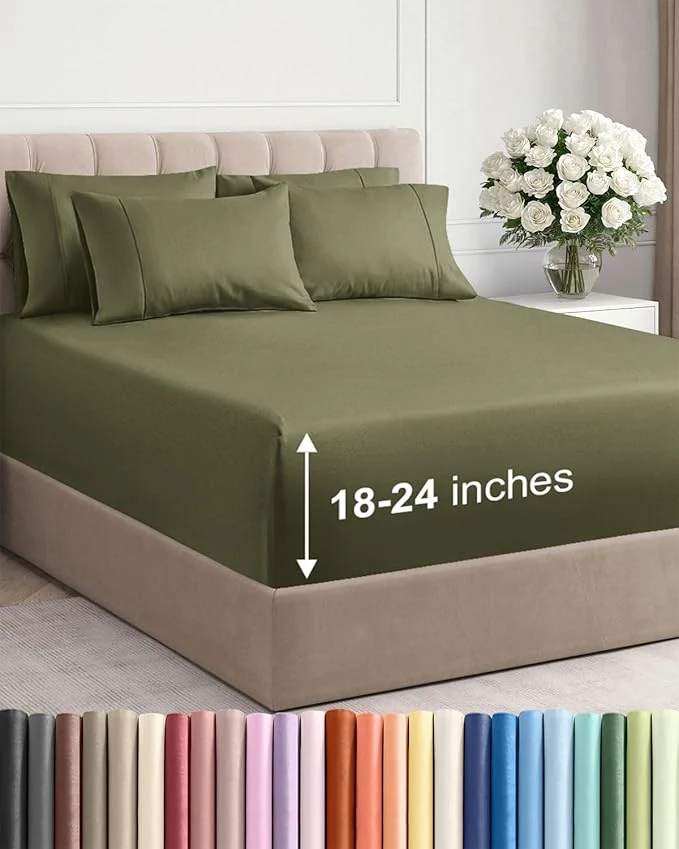 Comfortable Extra Deep King Sheet Set – 6 Piece Breathable and Cooling Sheets – Hotel Luxury Bedding for Women Men Kids amp Teens – Easy amp Secure Fit – Soft Wrinkle amp Comfy – Extra Deep Pockets – Sage Green Convenient