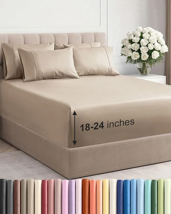 Fine Crafted Extra Deep Full Sheet Set – 6 Piece Breathable and Cooling Sheets – Hotel Luxury Bedding for Women Men Kids amp Teens – Easy amp Secure Fit – Soft Wrinkle and Comfy – Extra Deep Pockets – Cream Outstanding