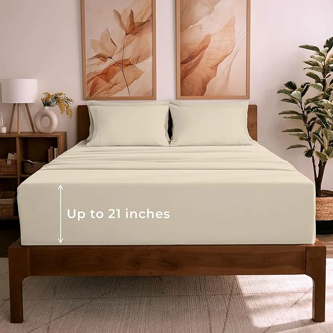 Reliable Mellanni Full Sheet Set – 6-Piece Iconic Collection Bedding Including 4 Pillowcases 21-Inch Extra Deep Pocket Easy Care Ultra Soft Cooling Sheets Brushed Microfiber – Beige Quality
