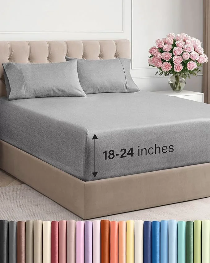 Sustainable Extra Deep Twin Sheet Set – 4 Piece Breathable and Cooling Sheets – Hotel Luxury Bedding for Women Men Kids amp Teens – Easy amp Secure Fit – Soft and Wrinkle – Extra Deep Pockets – Heathered Grey Effective