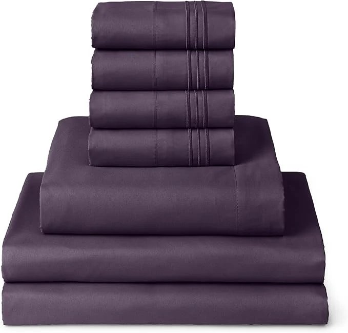 Expertly Made Mellanni Split King Sheet Set – 7-Piece Iconic Collection Bedding Including 4 Pillowcases 16-Inch Deep Pocket Easy Care Extra Soft Cooling Sheets Brushed Microfiber – Purple Elite